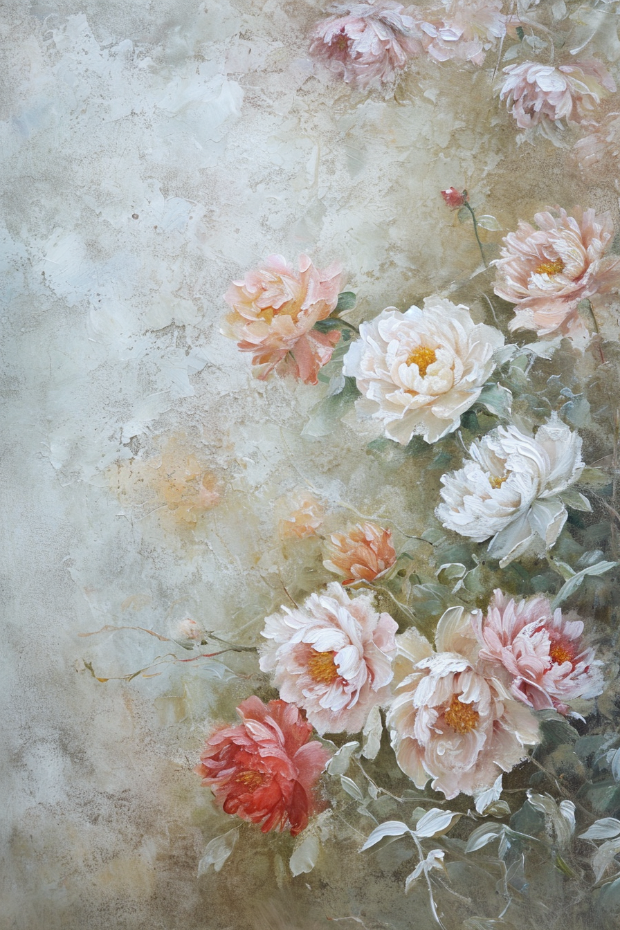 Creamy Textured Painting with Peonys Flowers