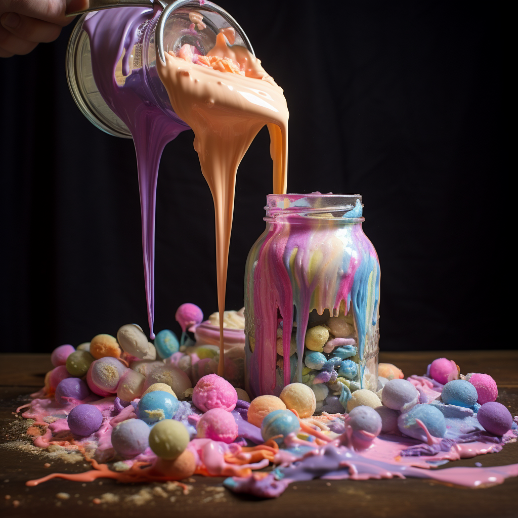 Art created by pouring food colorings from a jar