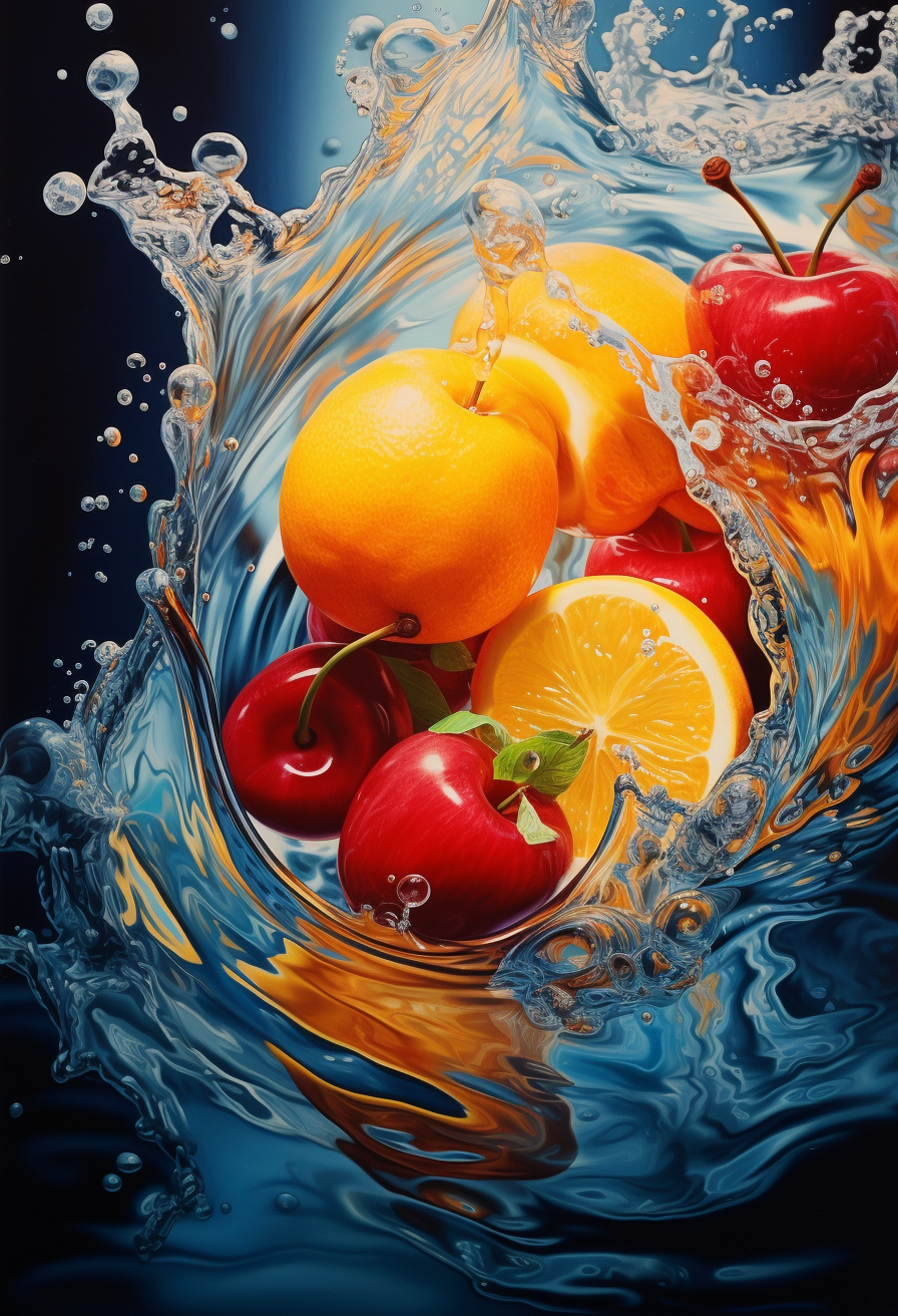 Kinetic art with fruits and water