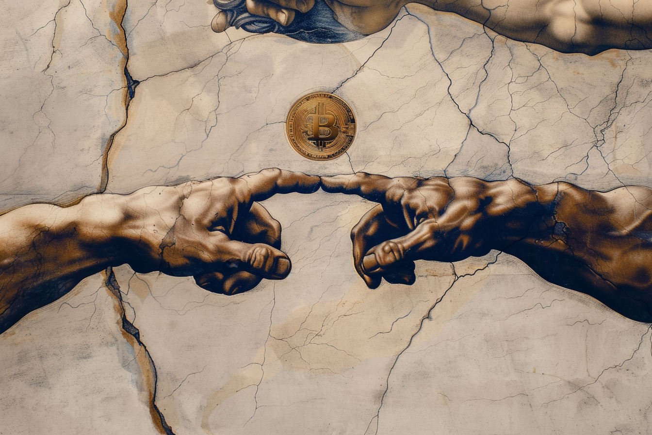 Michelangelo creation Adam bitcoin hands