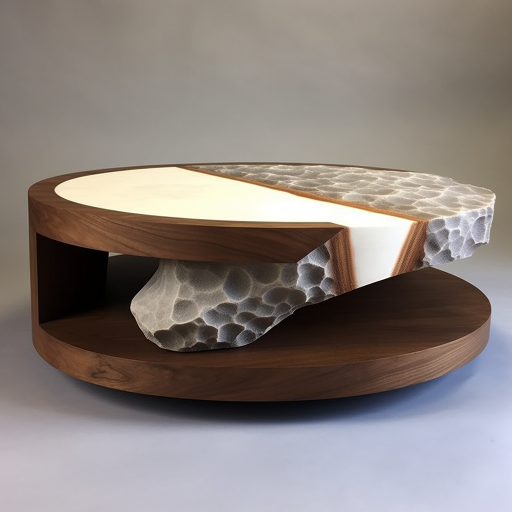 Beautiful Coffee Table with Mahagoni Wood & White Stone