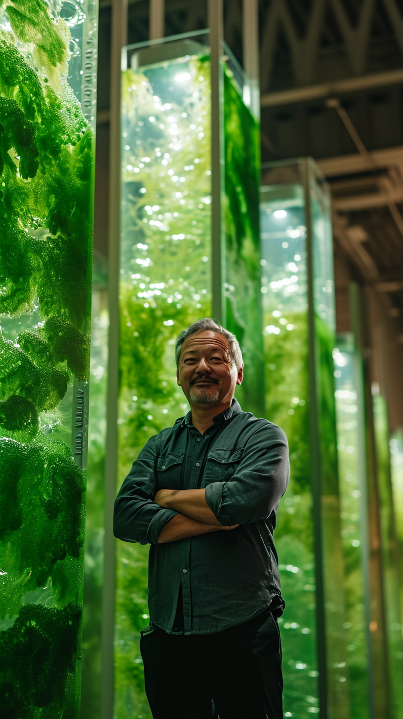 Smiling man in high-tech architecture