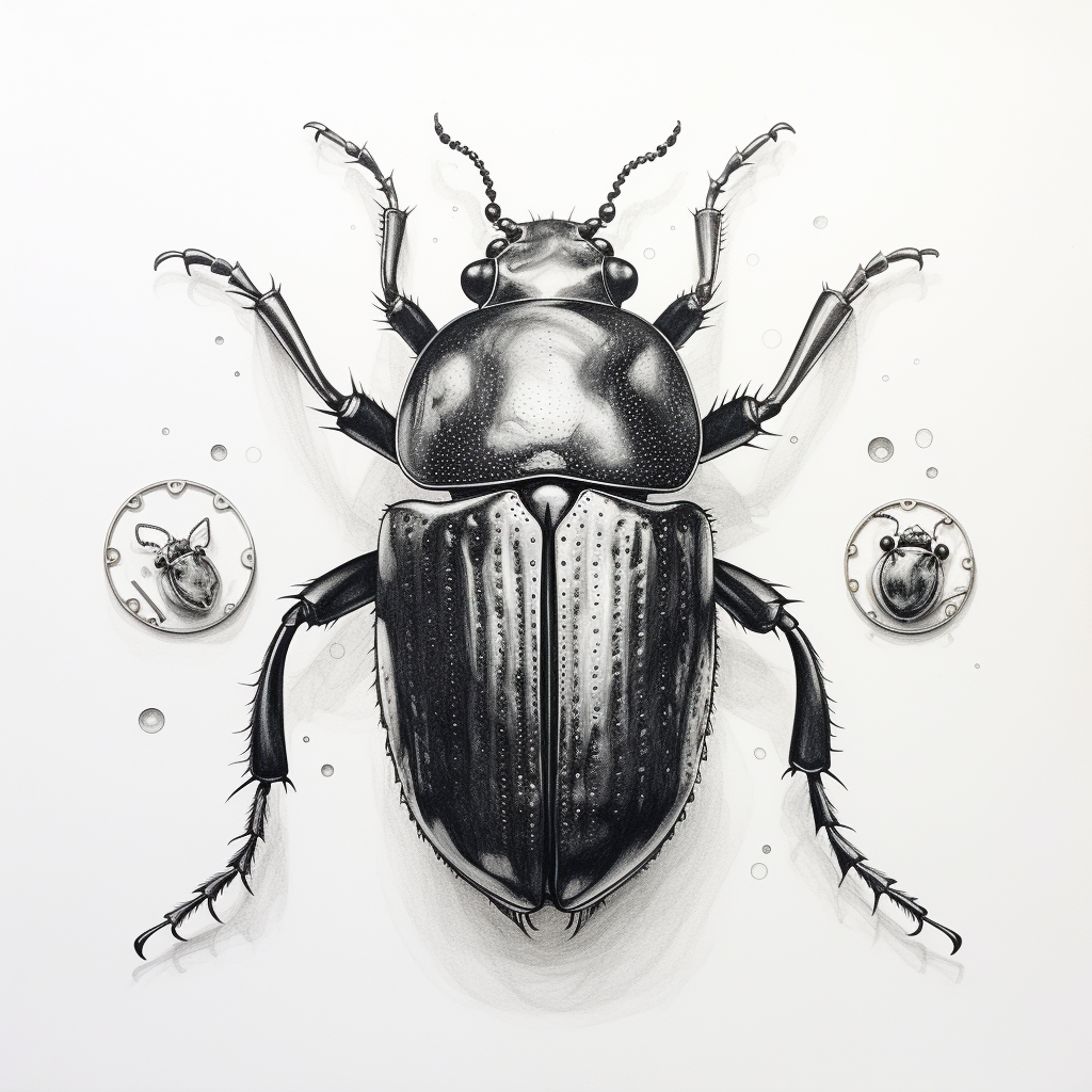 Creepy beetle sketch on white background