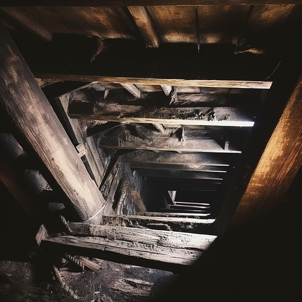 Wooden stairs in creepy cellar