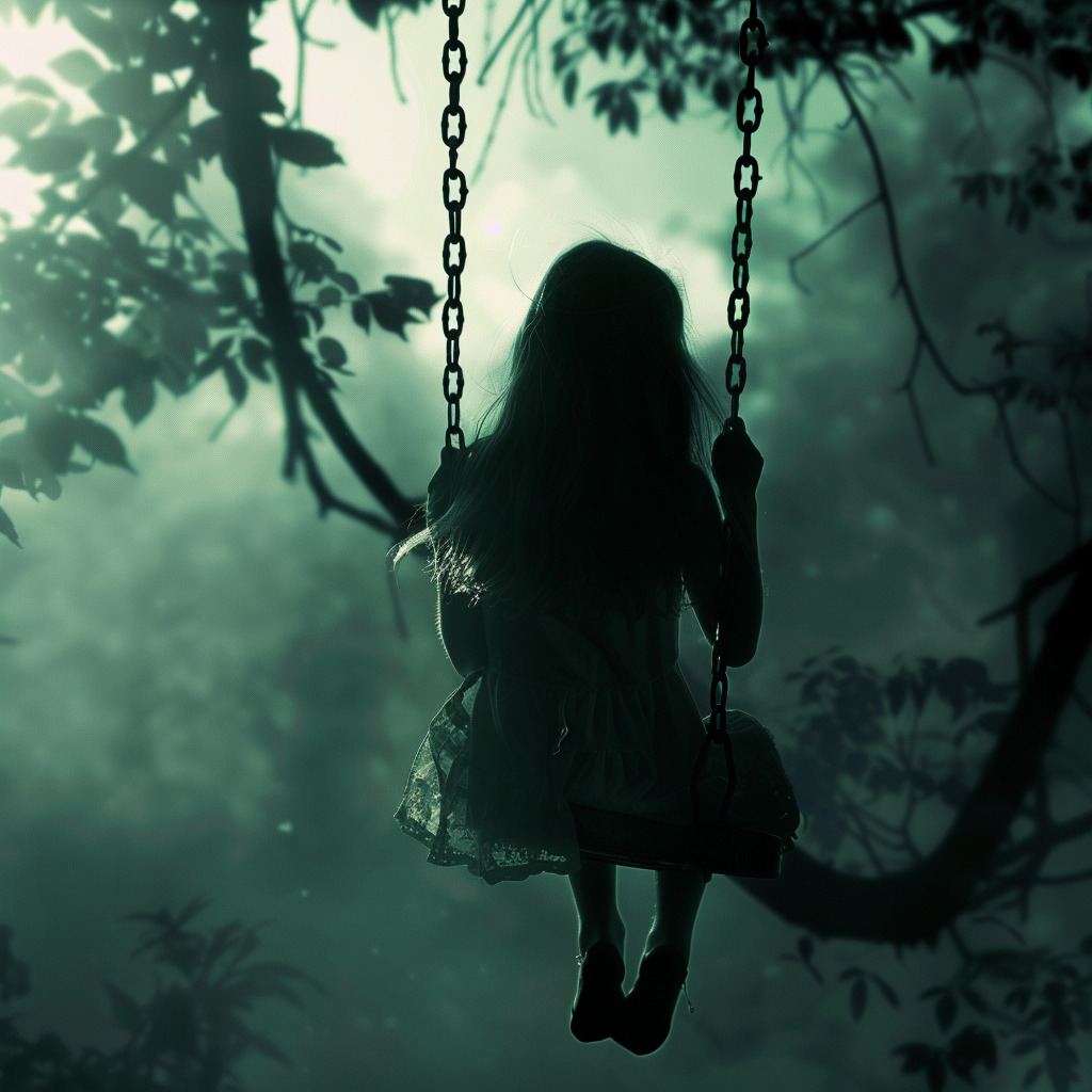 Creepy girl swinging photo