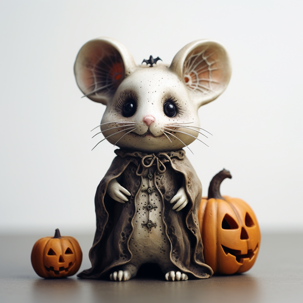 Spooky small Halloween mouse on white background