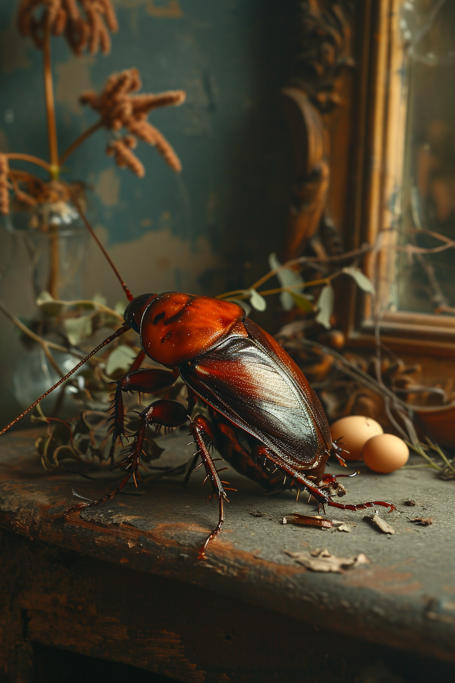 Creepy Humanoid Cockroach Laying Eggs in Vintage Studio