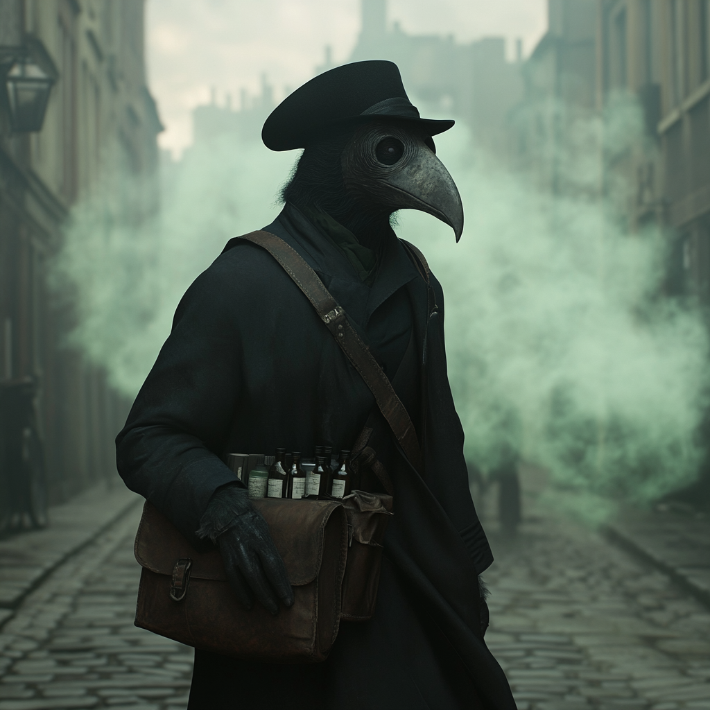 Creepy Plague Doctor Walking Town