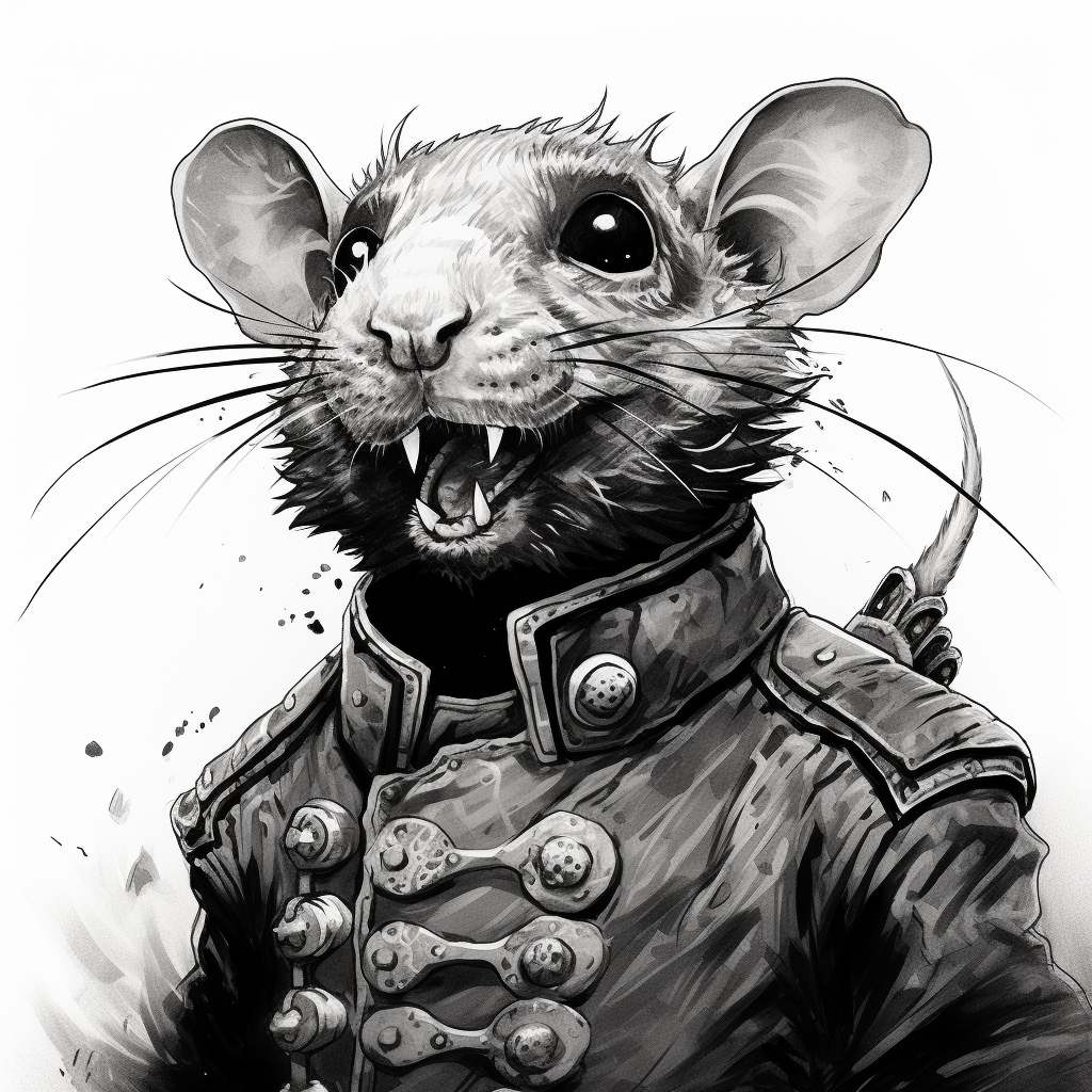 Creepy rat soldier ink illustration