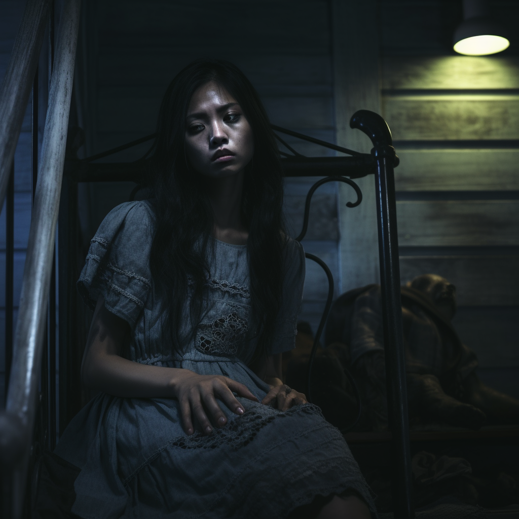 Creepy realistic Filipina in bedroom horror