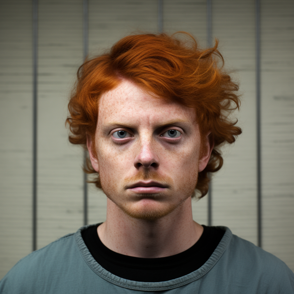 Creepy redheaded man mugshot