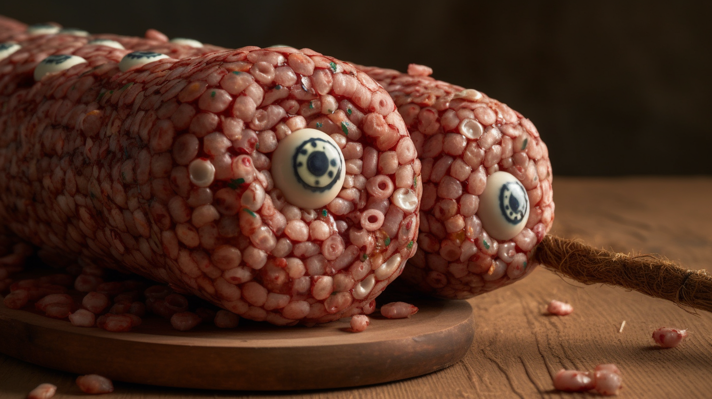 Salami made of eyeballs and tacks