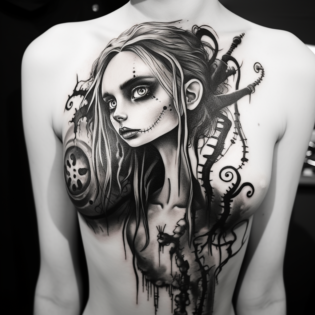 Creepy tattoo design in Tim Burton style