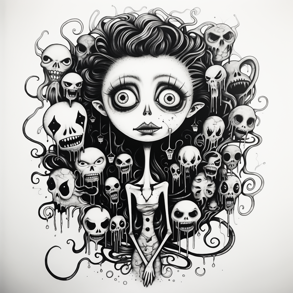 Creepy tattoo flash in Tim Burton style