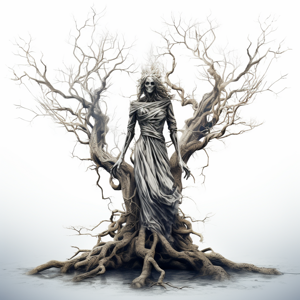 Creepy Witch Tree on White Background