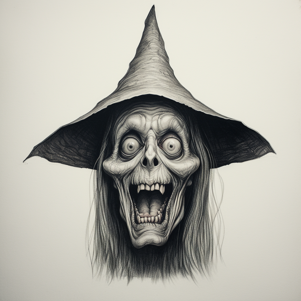 Creepy witch with wide mouth