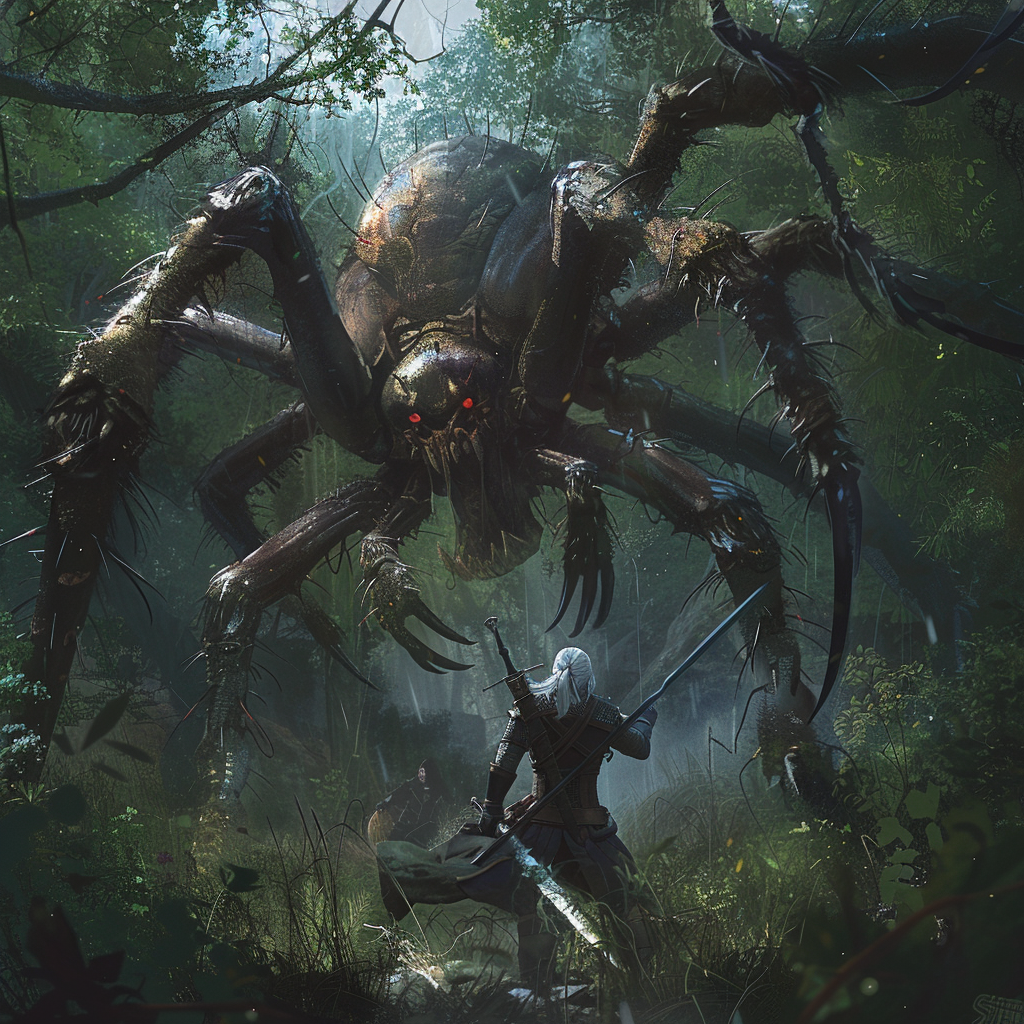 Witcher Fighting Creepy Arachnomorph