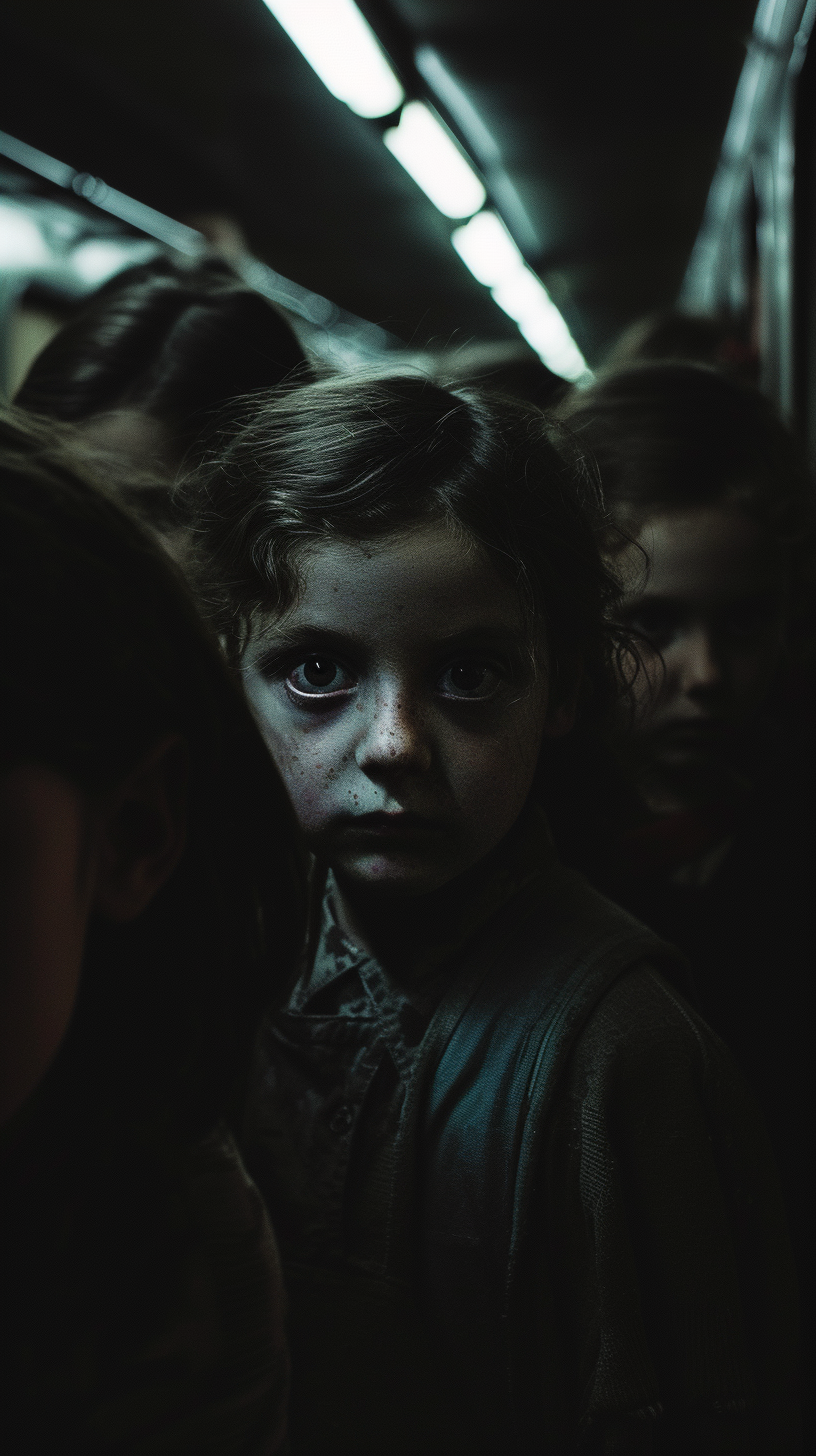 Creepy Children in Dark Train