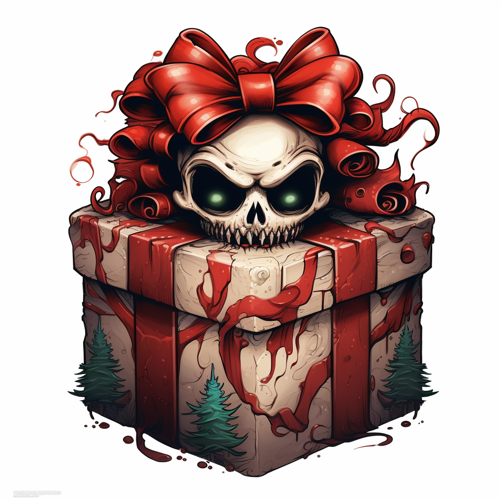 Spooky Christmas giftbox with horror illustration