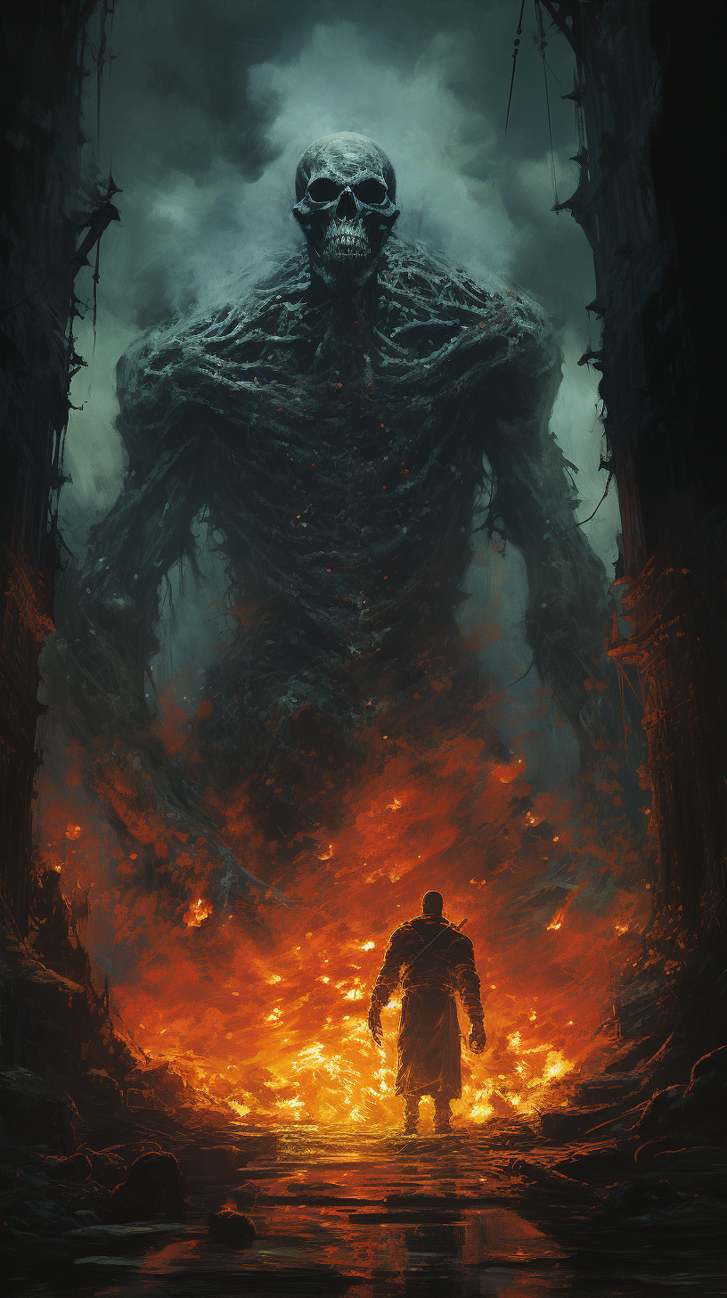 Illustration of a creepy dark fantasy boss