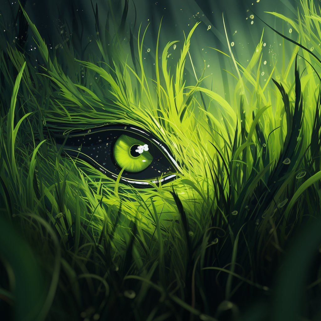 Bright green grass in creepy cartoon style