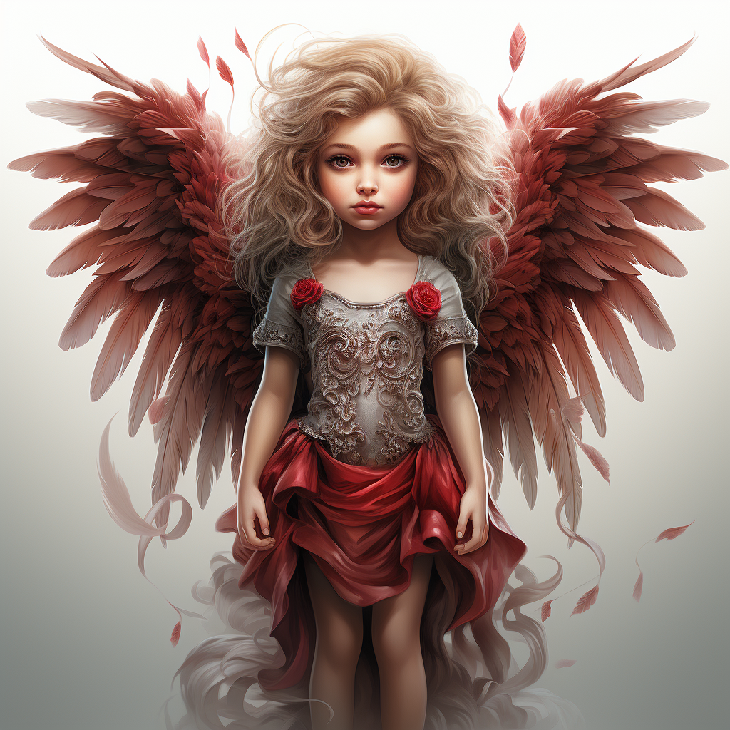 Detailed image of creepy little girl with evil cherub wings