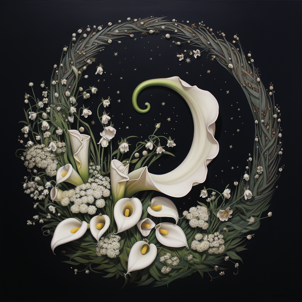 Serene Crescent Moon and Lilies of the Valley