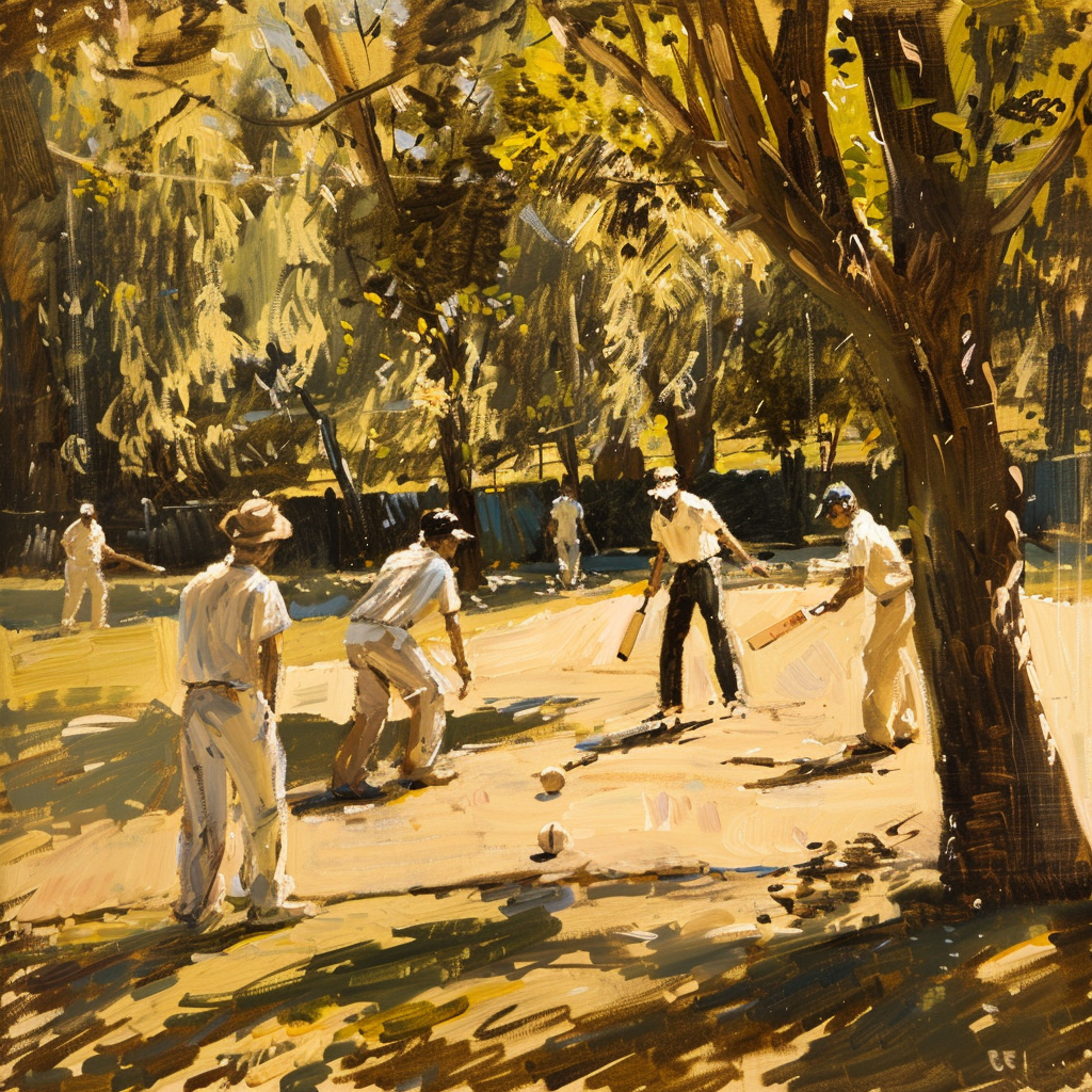 Cricket Players Village Green Oil Painting