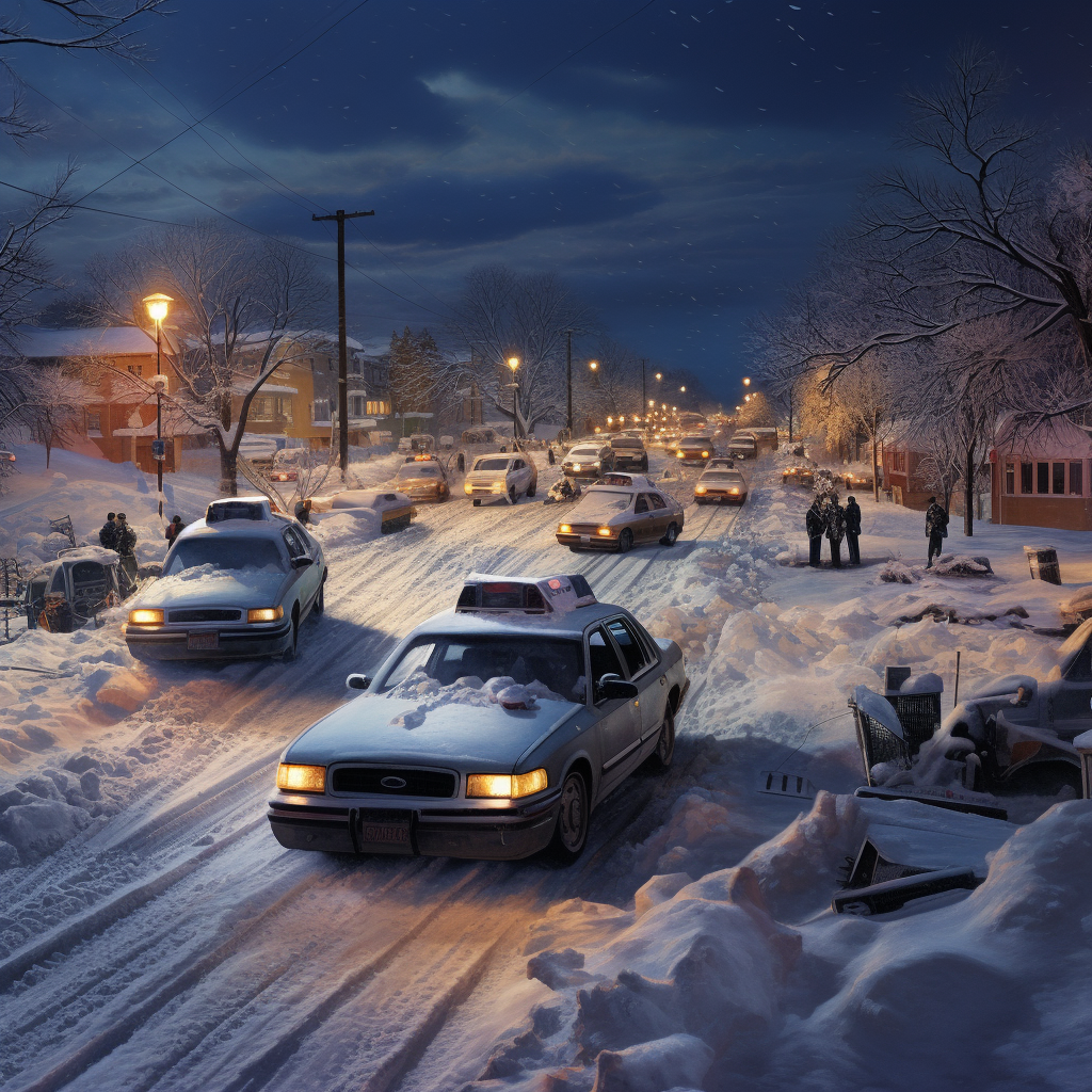 Crime scene during a snowstorm