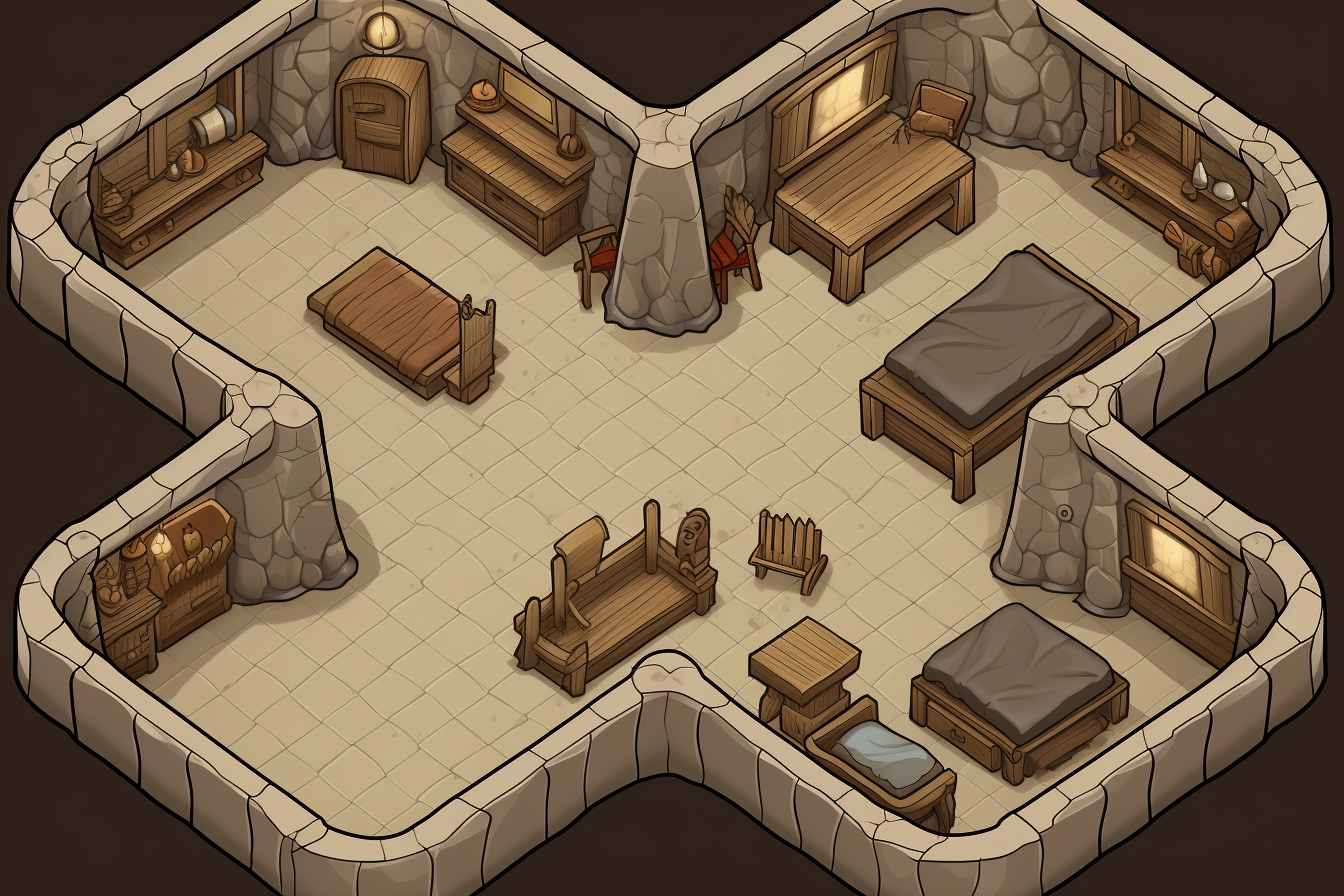 Isometric crime organization hideout map