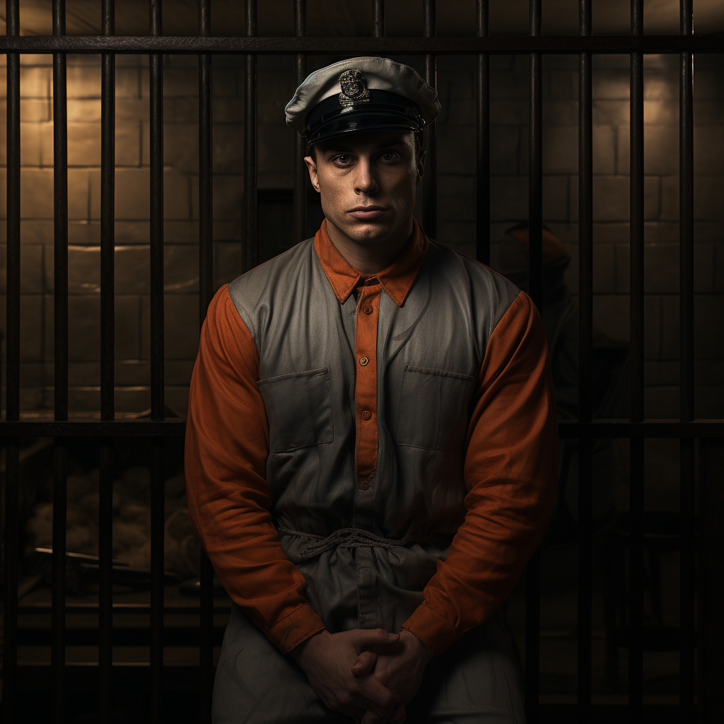 Criminal in prison uniform photo