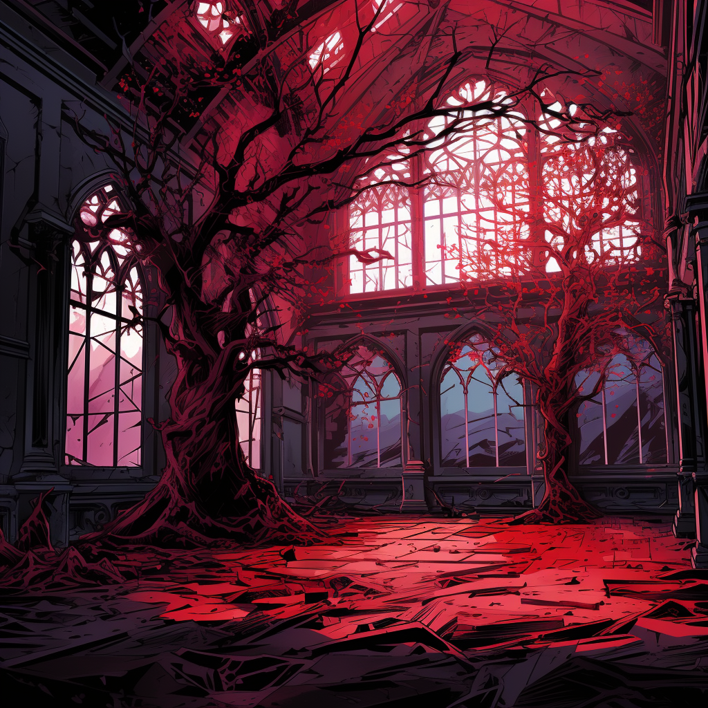 Ballroom with Crimson Crystallized Tree Branches