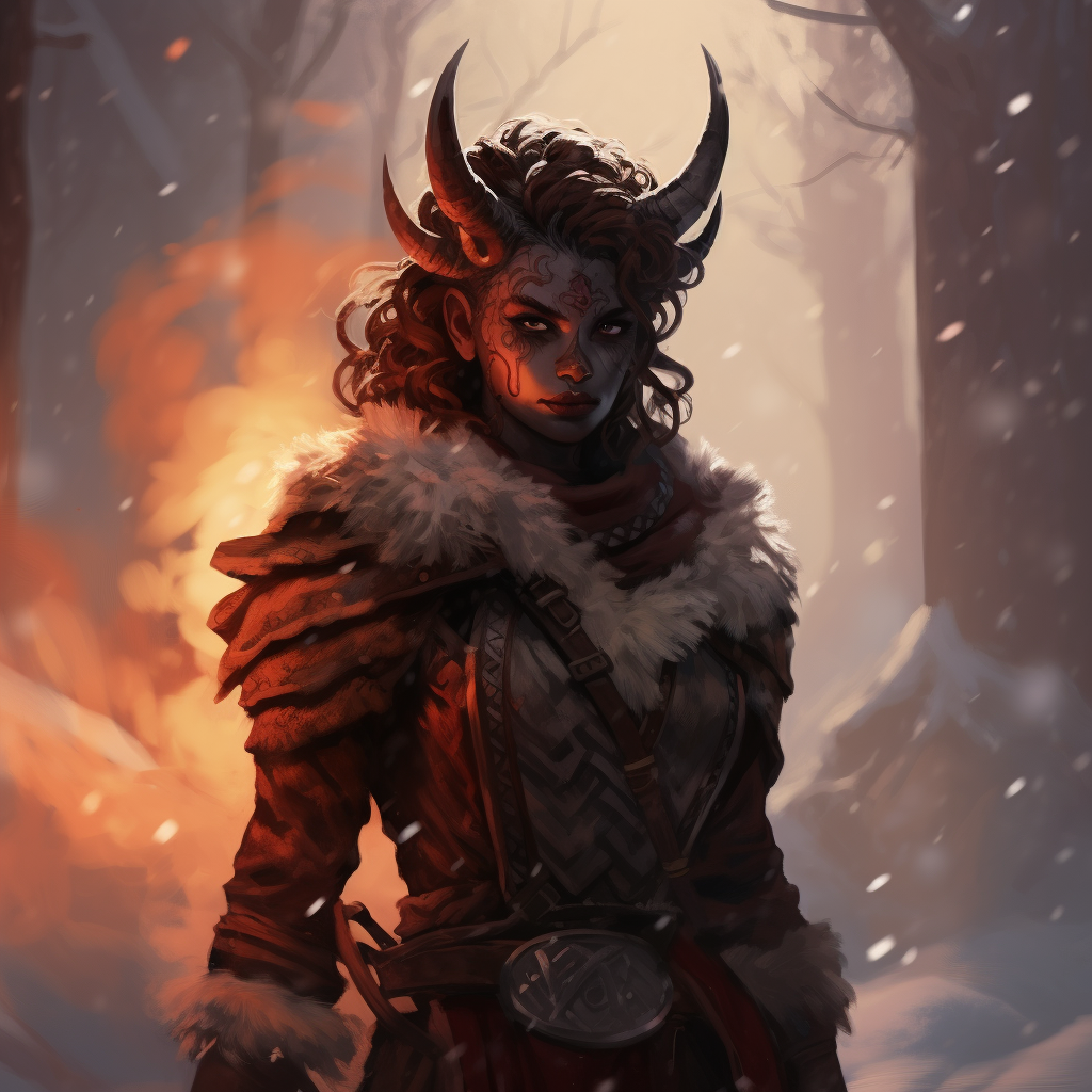 Red-skinned tiefling hunter with unique horns