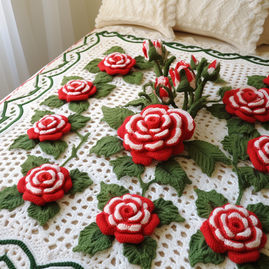 crochet bedsheet with large rose