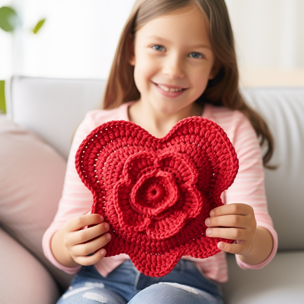 Crochet Roses Heart Square Pillow Chair