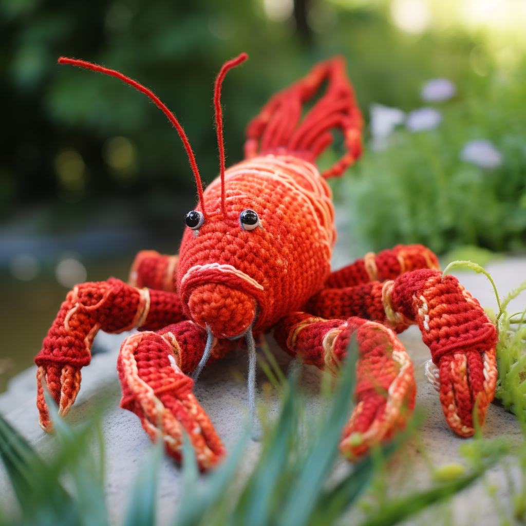 Colorful crochet crayfish craft creation