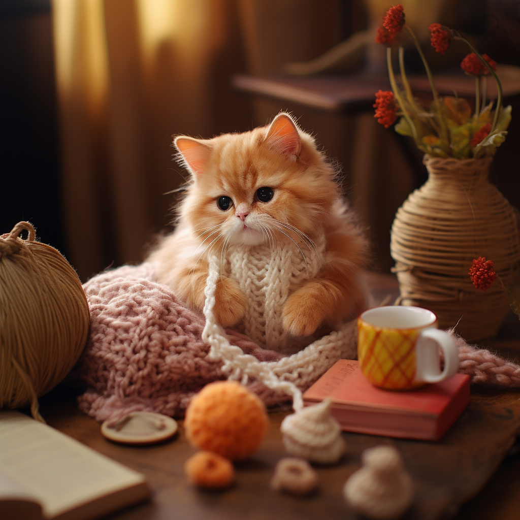 Crocheted Kitten on Table