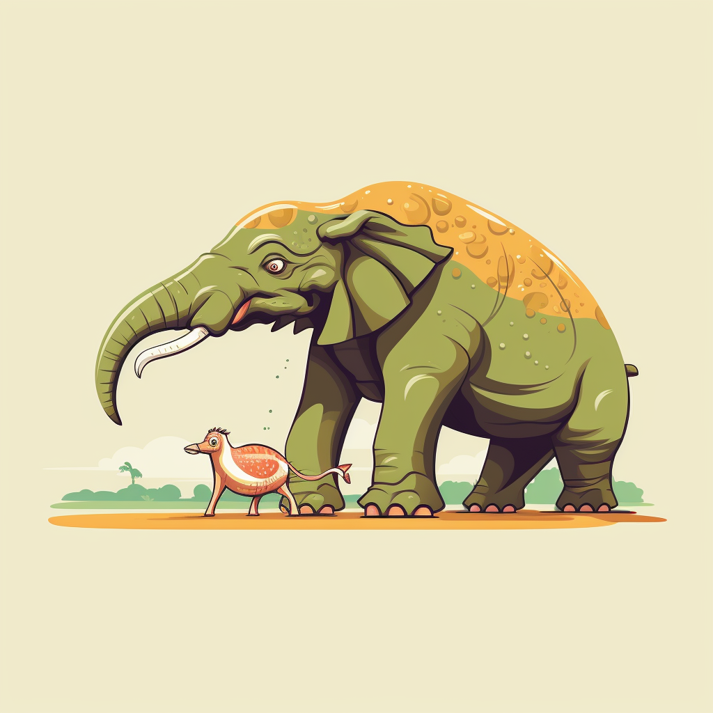 Cartoon crocodile pulling elephant's trunk