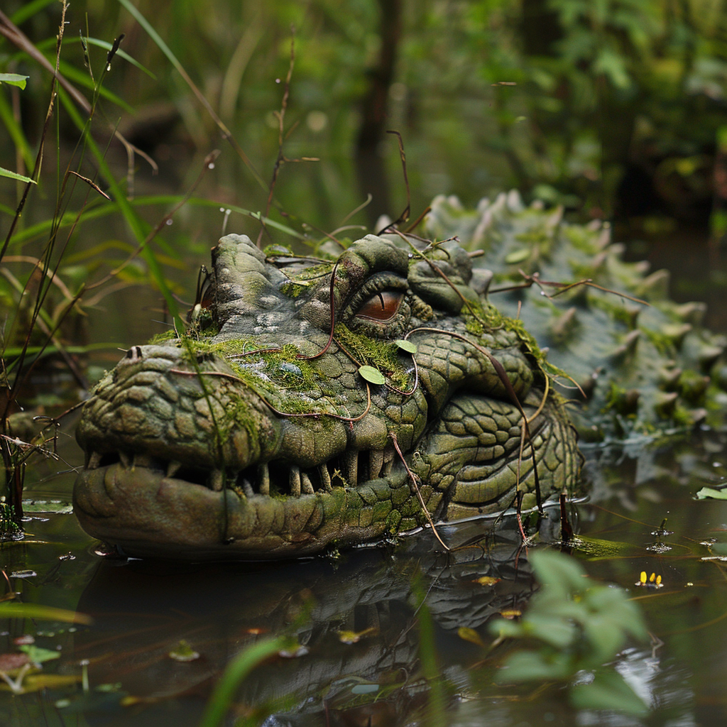 Crocodile lizardman statue in swamp