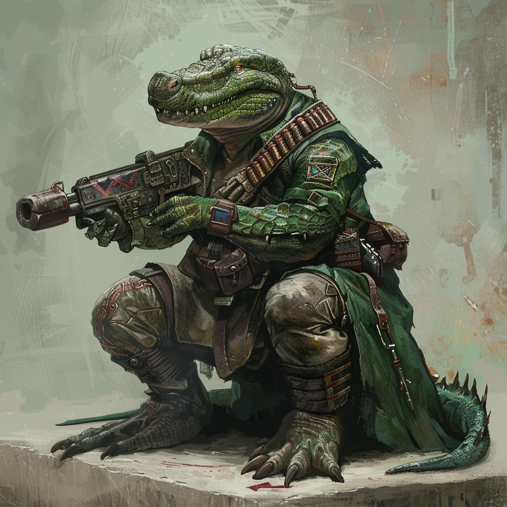 Crocodile lizardman surrendering weapons image