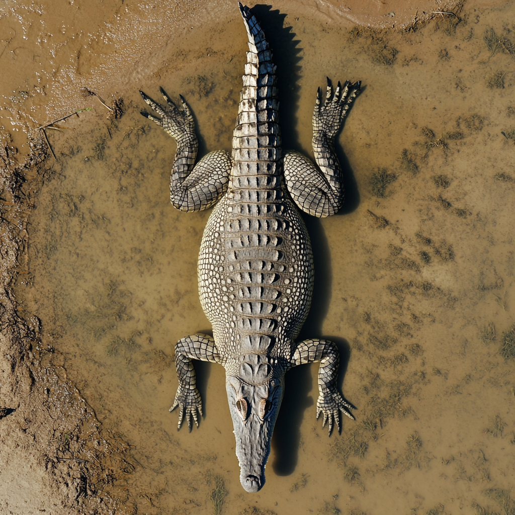 Crocodile swimming in dirty water