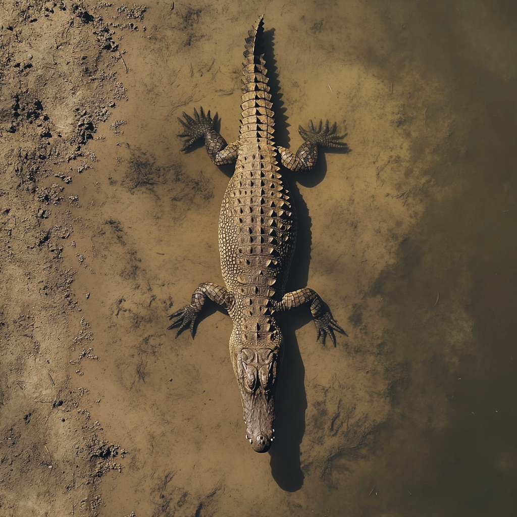 Crocodile swimming in dirty water