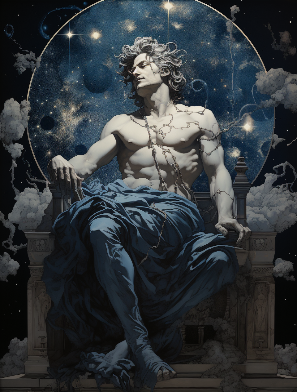 Cronus Greek God on Throne with Starry Galaxies