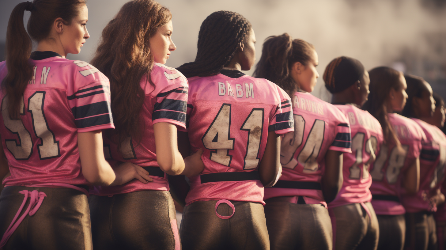 Girls wearing pink football jerseys