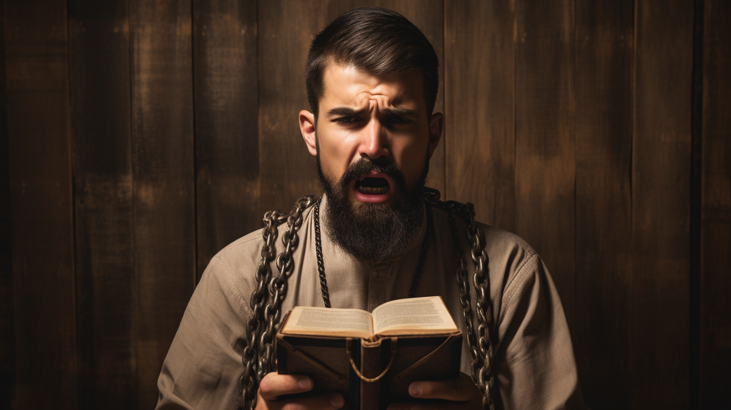 Man with Cross Necklace Holding Bible Gagged