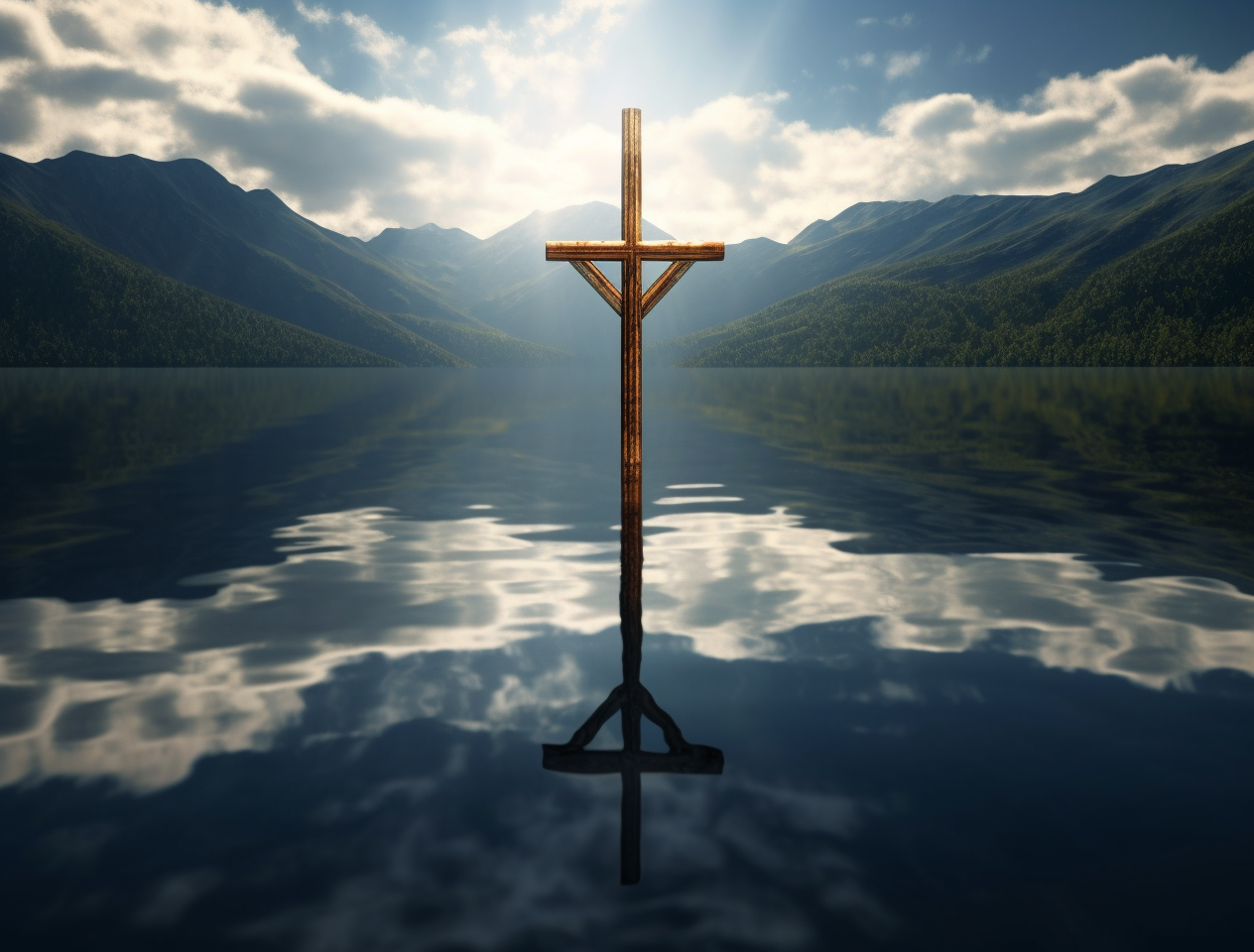 Reflective Cross and Knife in Water