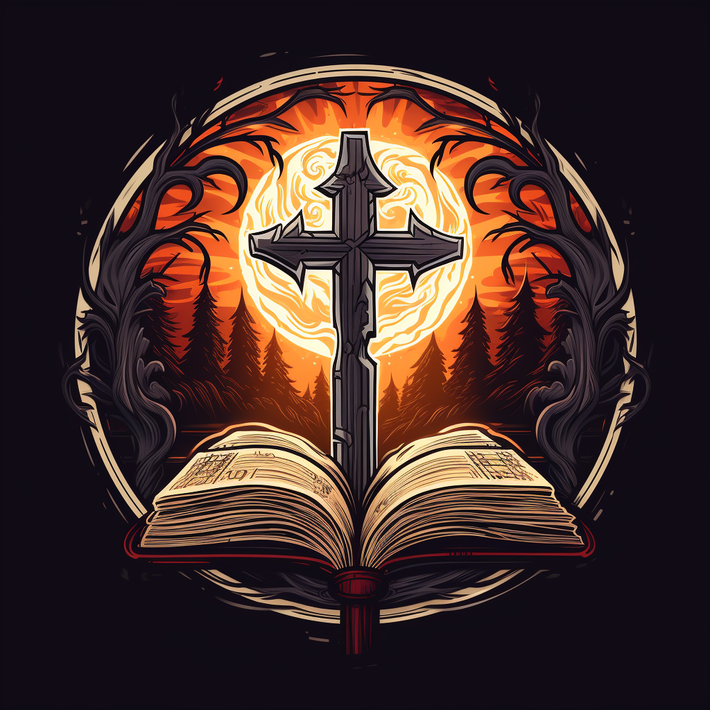 Logo featuring a big cross and Bible