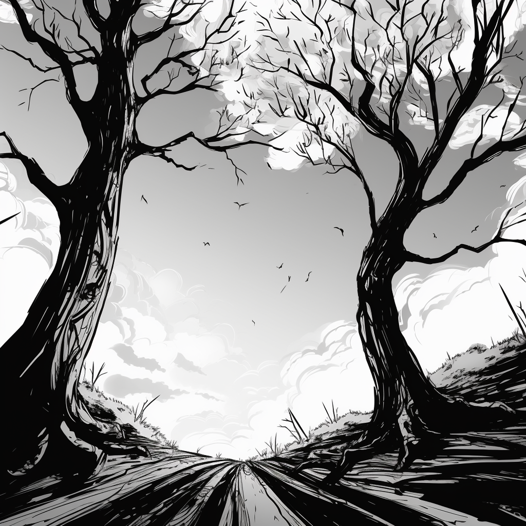 Two trees crossing in an animatic storyboard