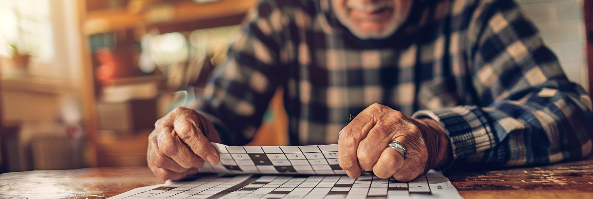 Office worker solving crossword puzzle