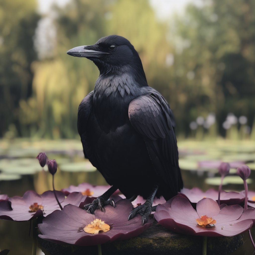 Crow meditating with Lotus flower